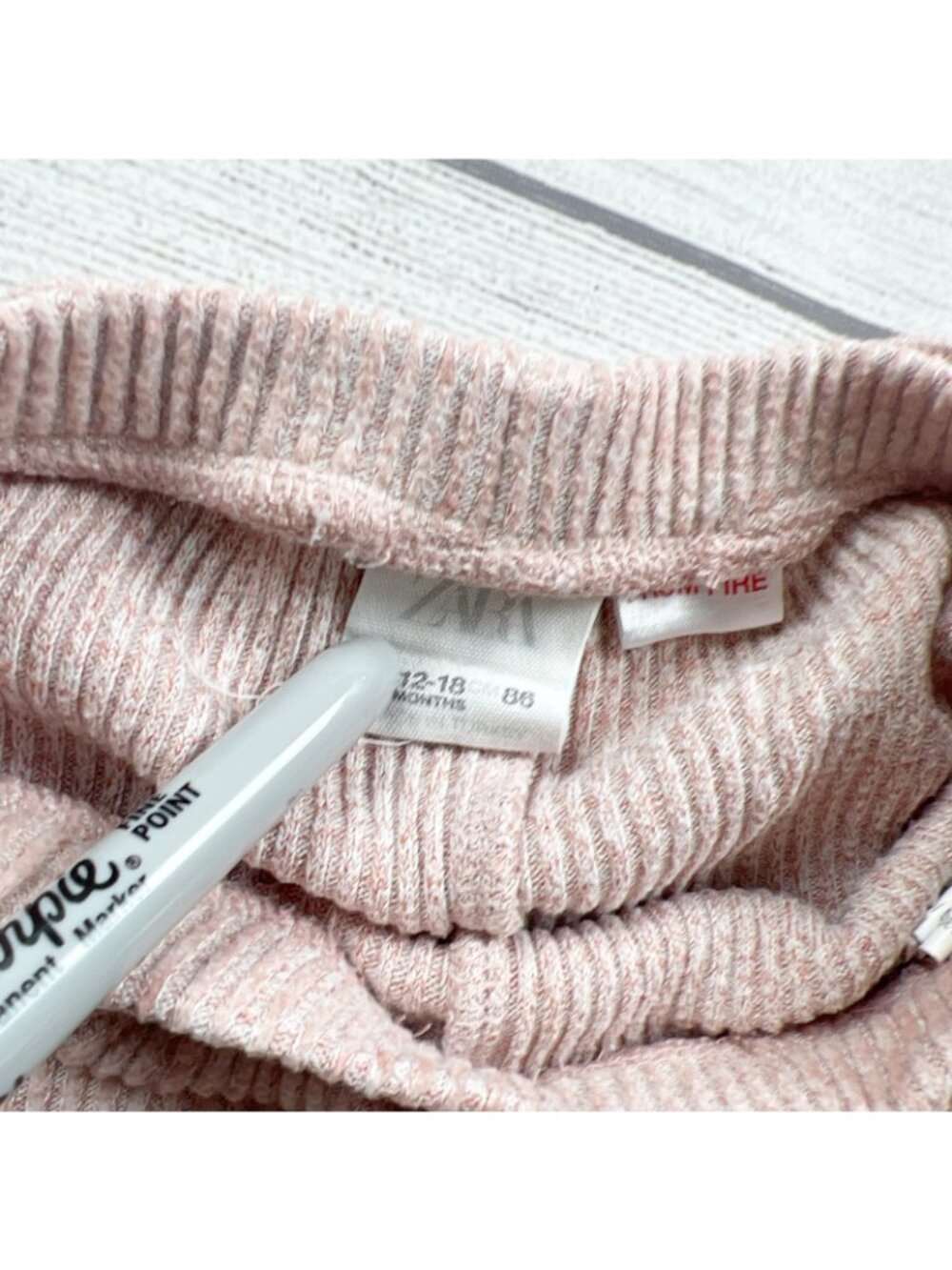 Zara Baby Girls Ribbed Pink Knit Pants Bow 12-18 Months - Picture 2 of 4